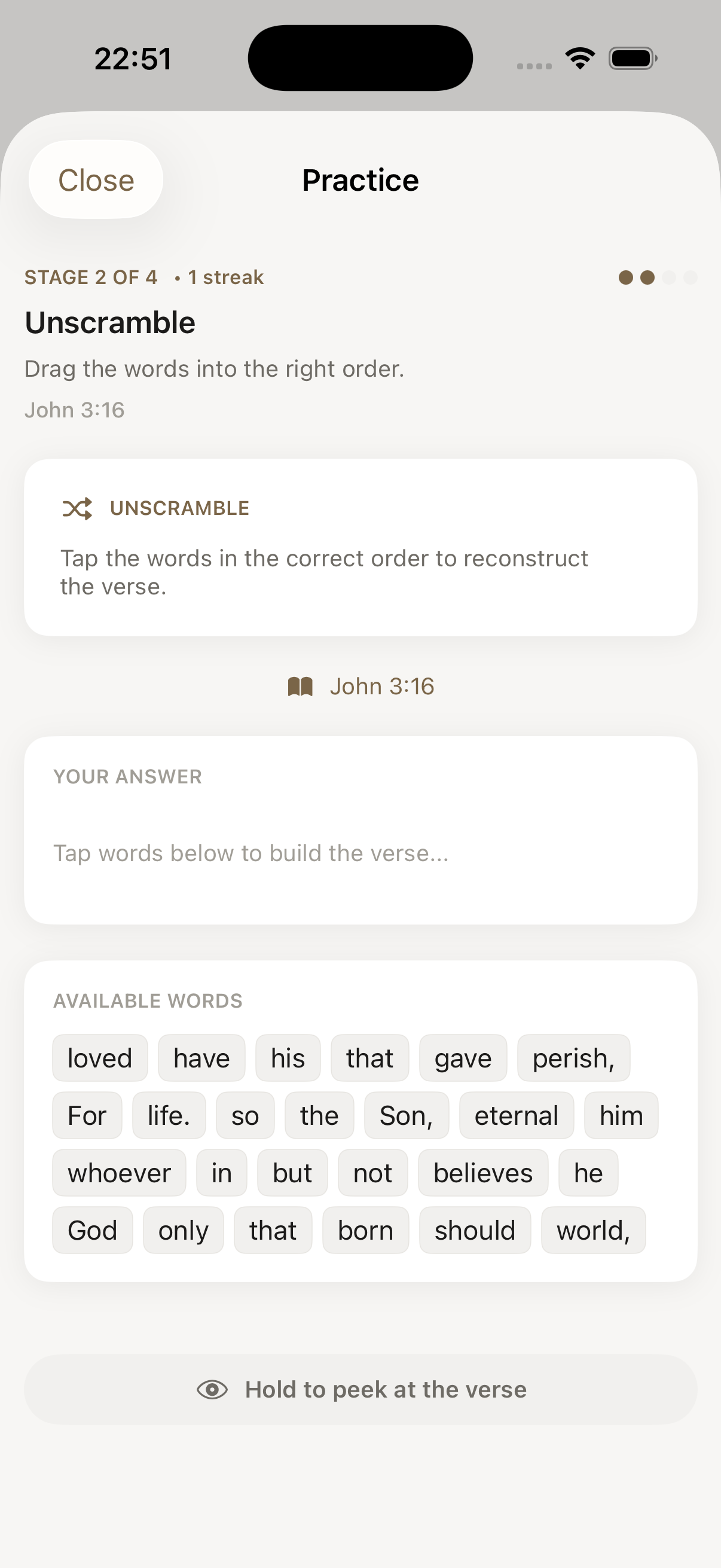 Forge Study Bible — memory verse practice